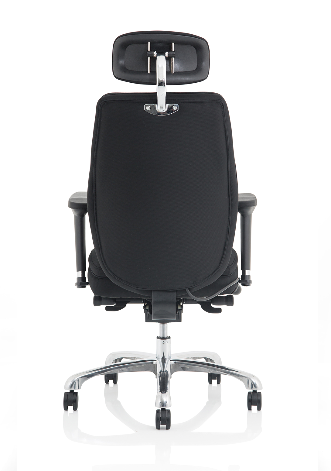 Domino black fabric ergonomic chair mechanism detail