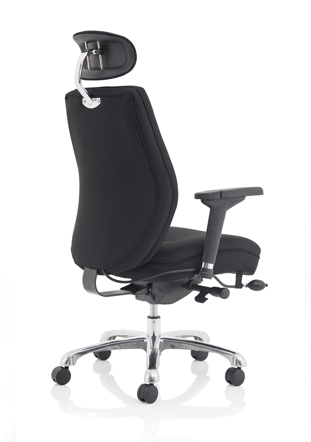 Domino black fabric ergonomic chair headrest detail