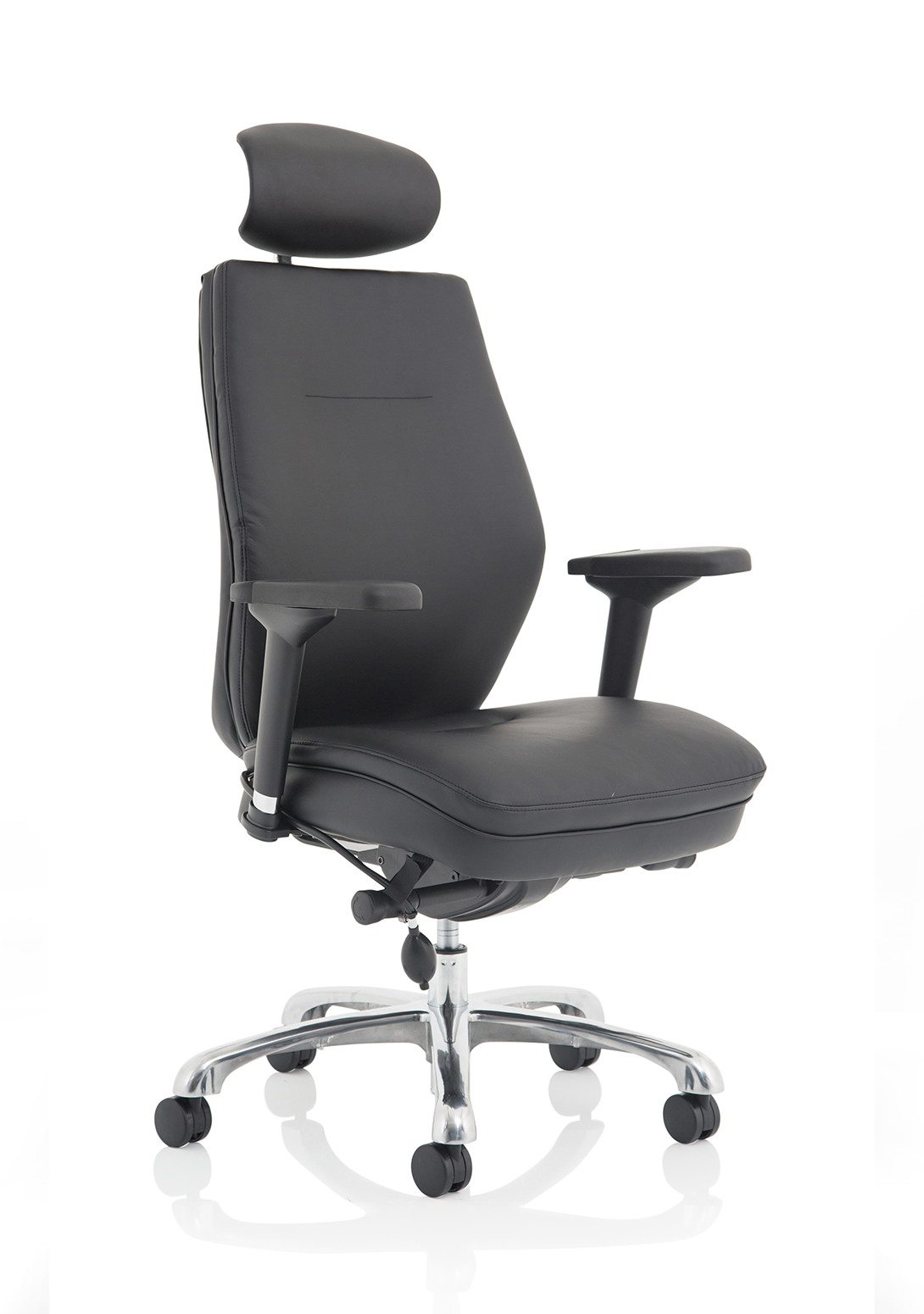 Domino black leather ergonomic chair, front view