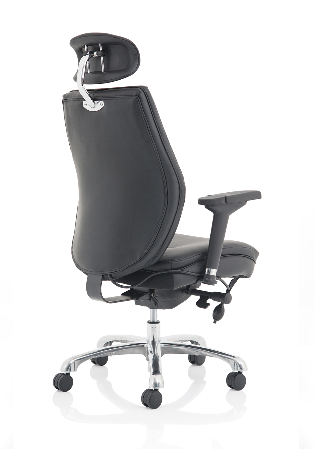 Domino black leather ergonomic chair headrest detail