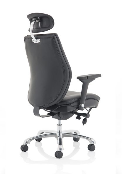 Domino black leather ergonomic chair headrest detail