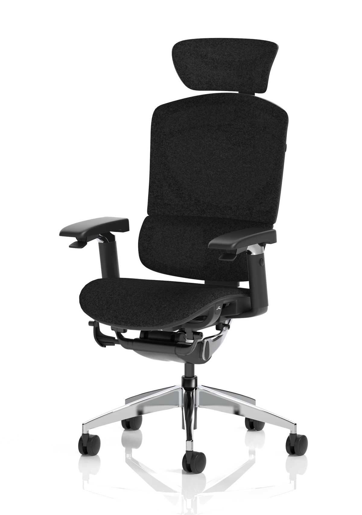 Ergo Click Plus in black fabrimesh, side view